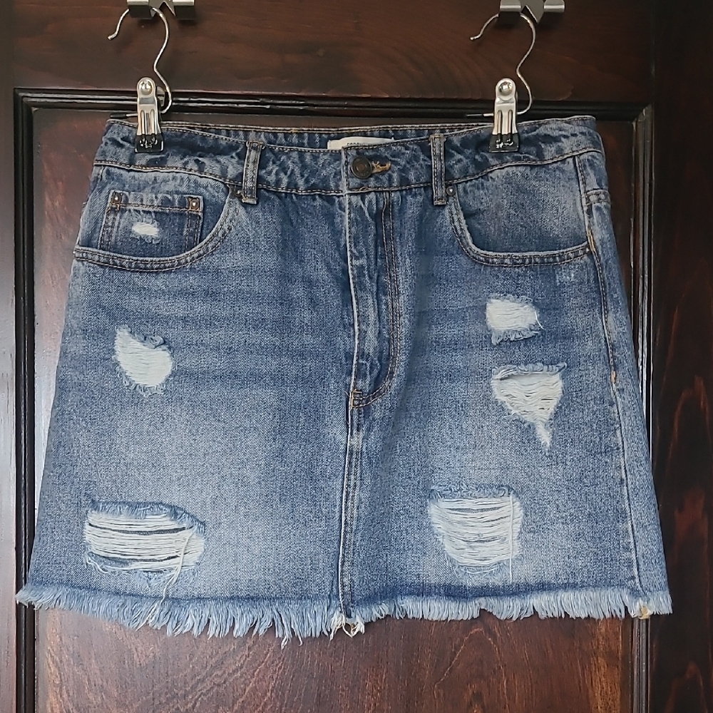 Forever 21 Blue Distressed Denim Mini Skirt